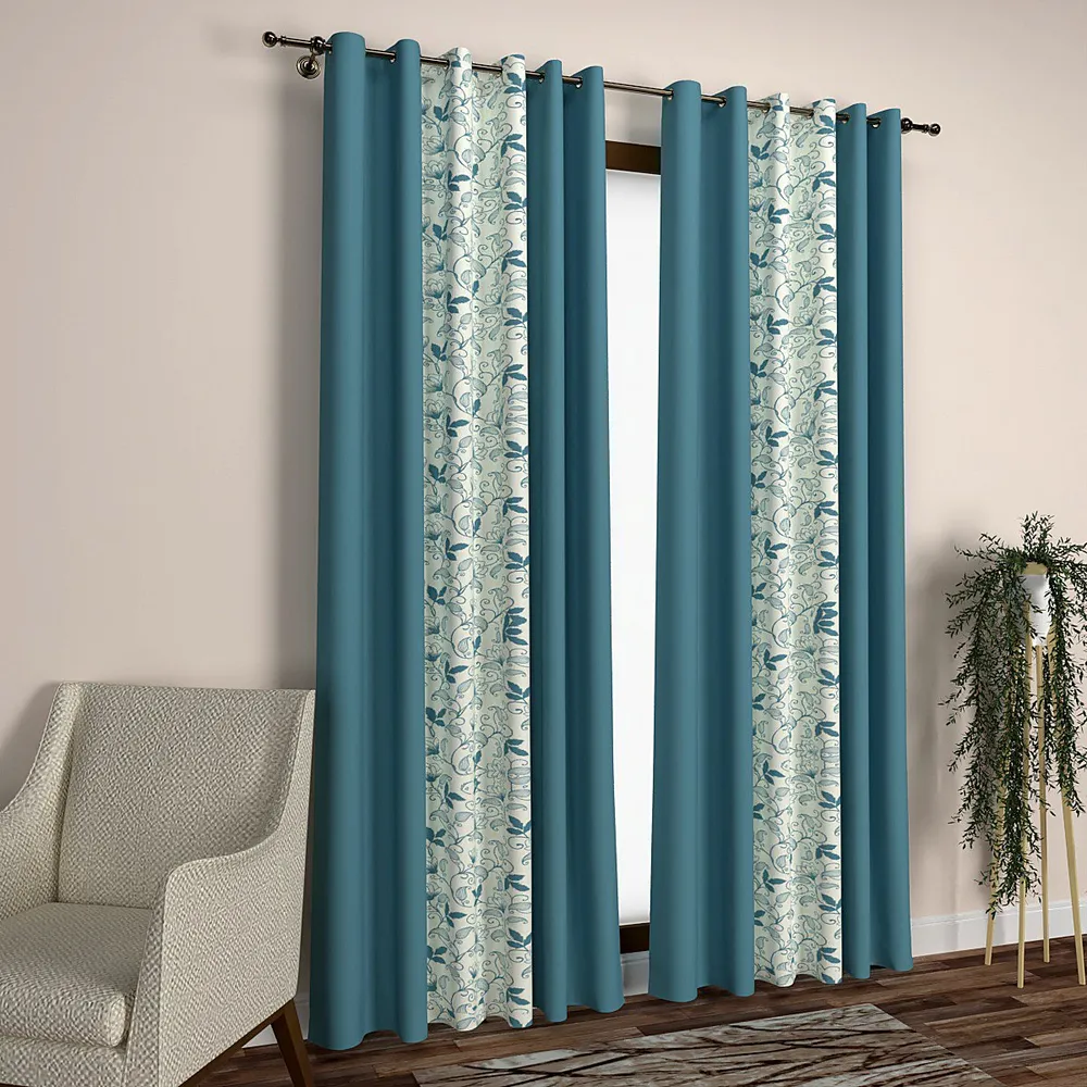 Deep Sea Green Floral Designer Layered Door Curtain