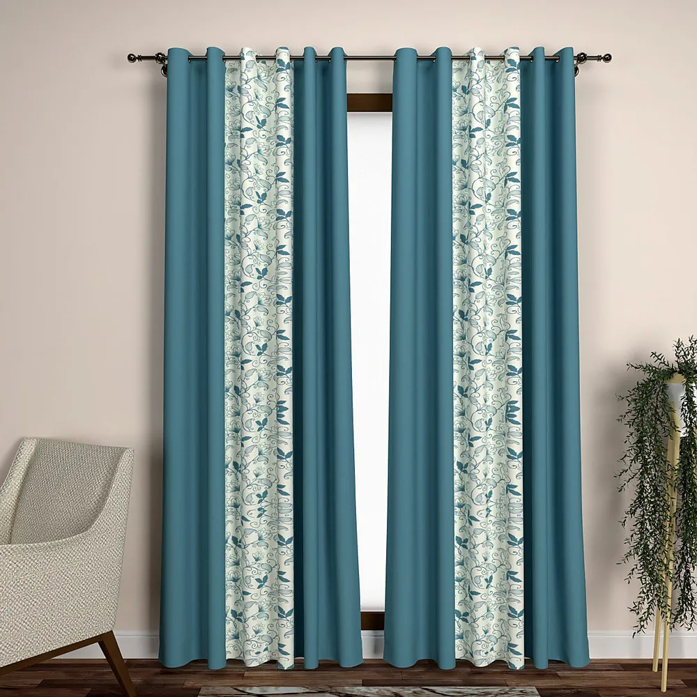 Deep Sea Green Floral Designer Layered Window Curtain