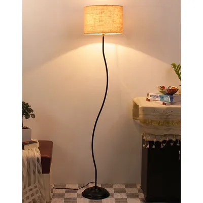 Deigner Wavy Floor Lamp With Drum Shape Jute Shade
