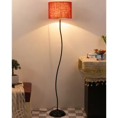 Deigner Wavy Floor Lamp With Drum Shape Jute Shade