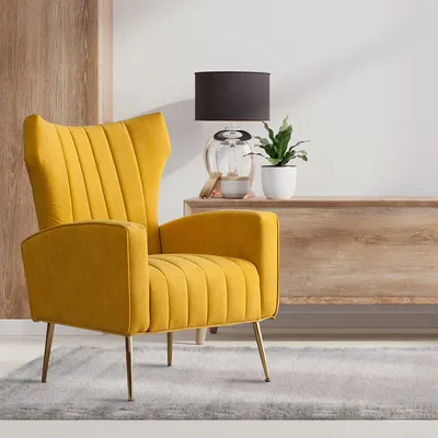 Dense Foam Luxurious Yellow Lounge Chair