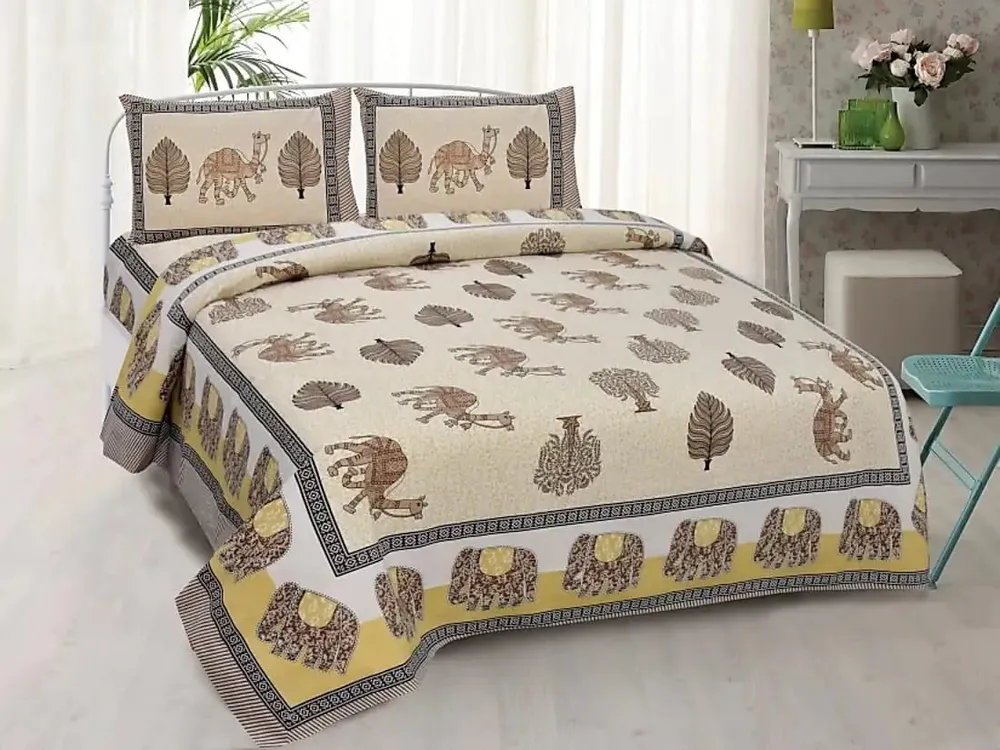 Desert Personified Printed 144 TC Cotton Double Bedsheet with Pillow Covers