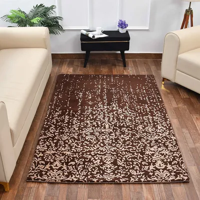Designer Brown and Beige Abstract Print Polyester Hand Tufted Carpet