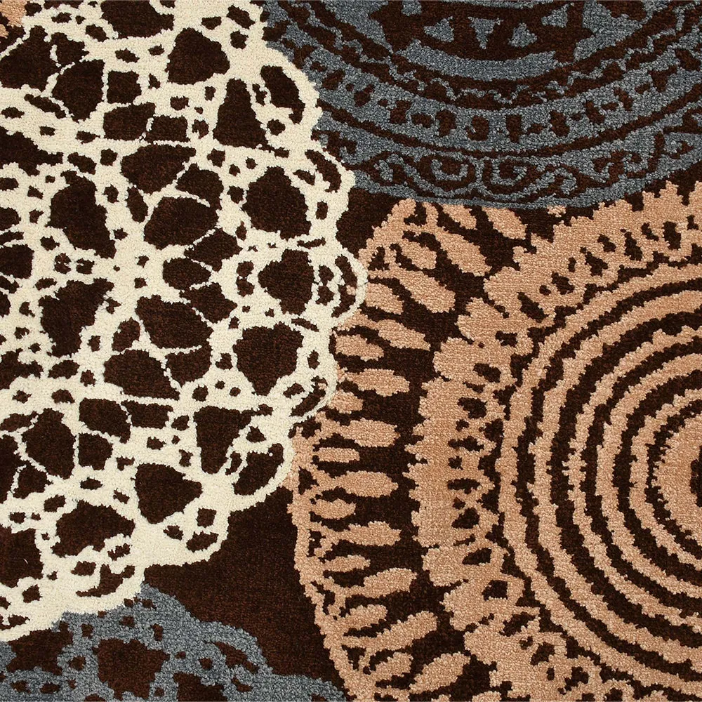 Designer Brown & Beige Geometric Print Polyester Carpet for Living Room