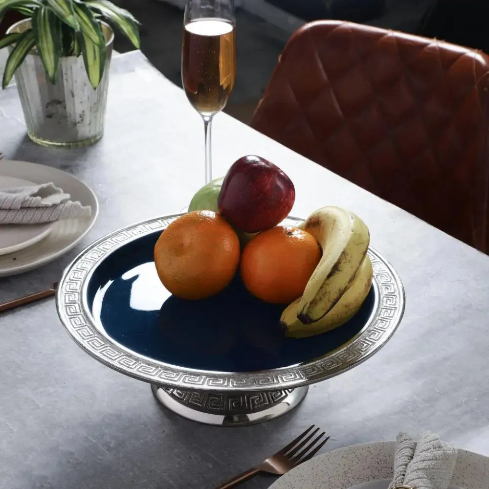 Designer Cake Stand in Blue Enamel & Black Finish