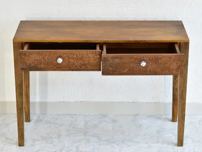 Designer Double Drawer Solid Wood Natural Brown Console Table