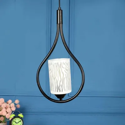 Designer Golden Cylindrical Light In Hanging Black Ring Ceiling Light