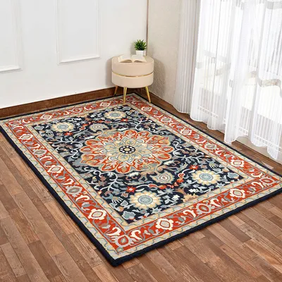 Designer Handcrafted Traditional Print Orange Hand Tufted Wool Carpet