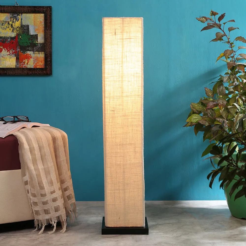 Designer Jute Square Sleek Iron Base Floor Lamp