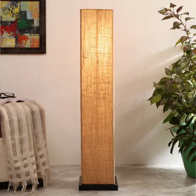 Designer Jute Square Sleek Iron Base Floor Lamp