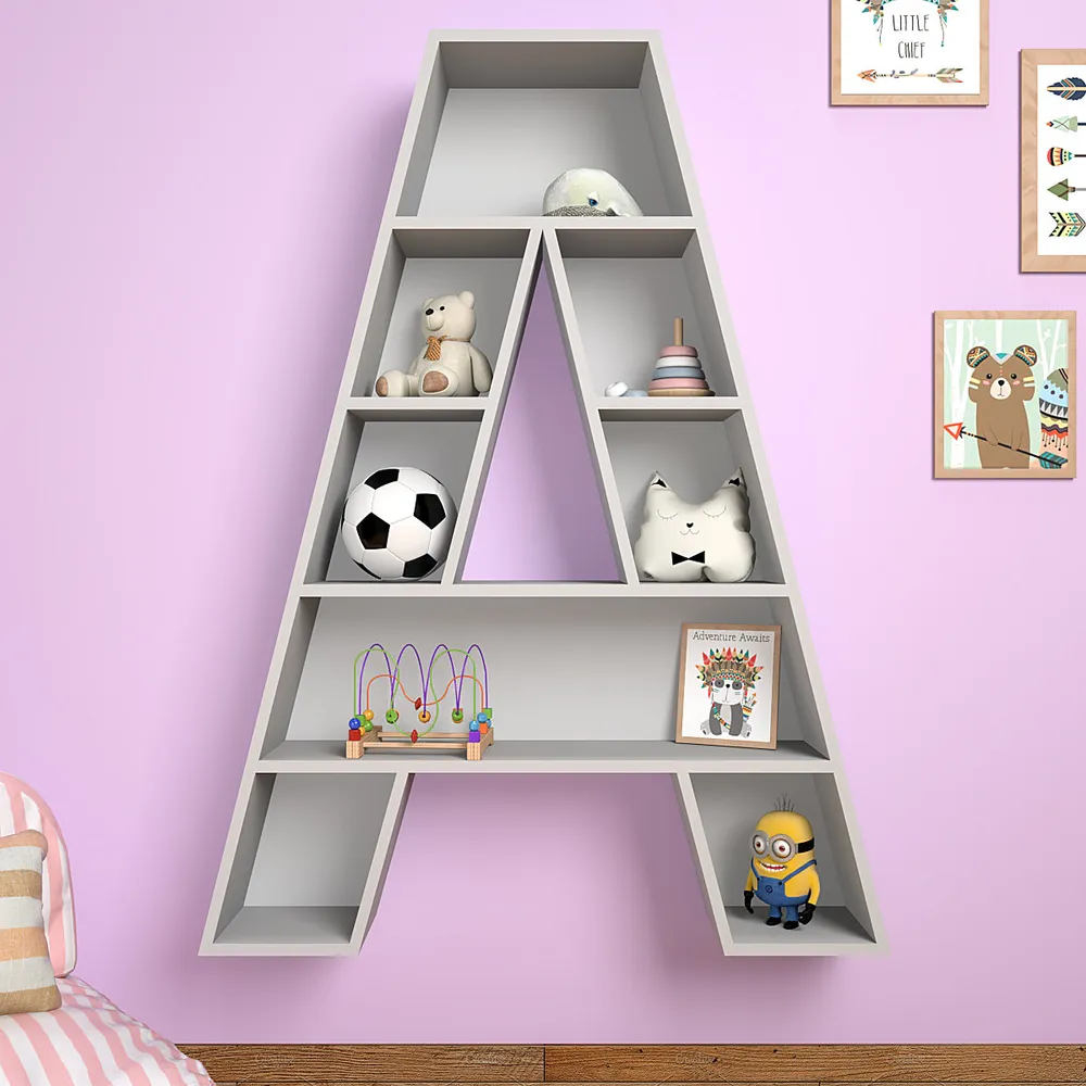 Designer Kids Book Shelve Alphabet A in Grey