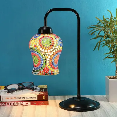 Designer Mosaic Multicolour Glass Table Lamp with Black Base