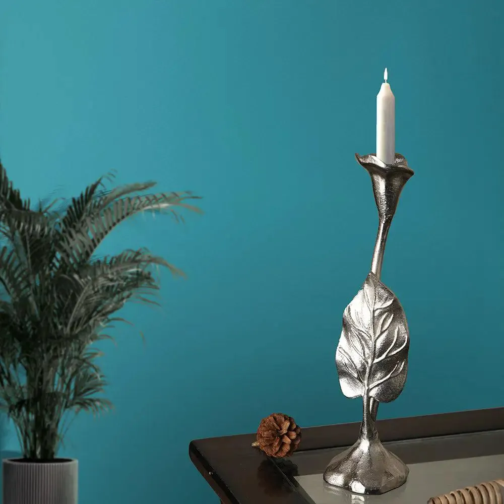 Designer Silver Jules Leaf Candle Holder (Small)