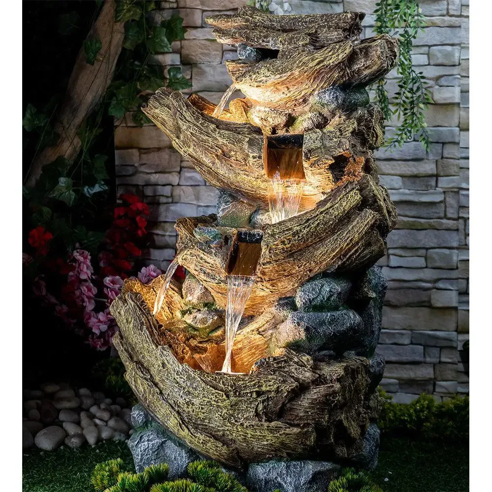 Designer Stone Wood Grey Indoor Water Fountain