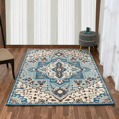 Designer Traditional Print Blue Coloured Hand Tufted Wool Carpet for Living Room