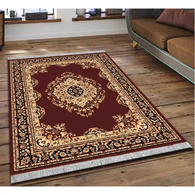 Detailed Moorish Designer Brown Polyester Area Carpet