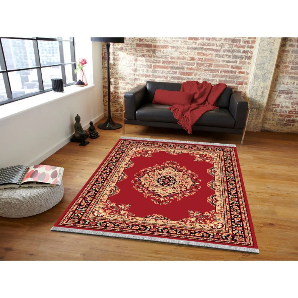 Detailed Moorish Designer Red Polyester Area Carpet
