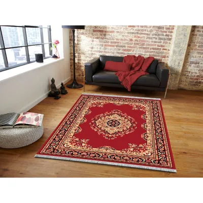 Detailed Moorish Designer Red Polyester Area Carpet