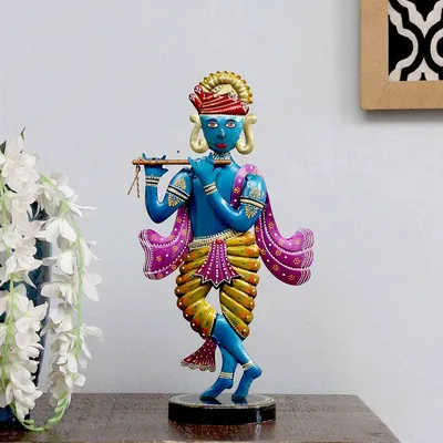 Devotional Blue Krishna Metal Figurine / Showpiece