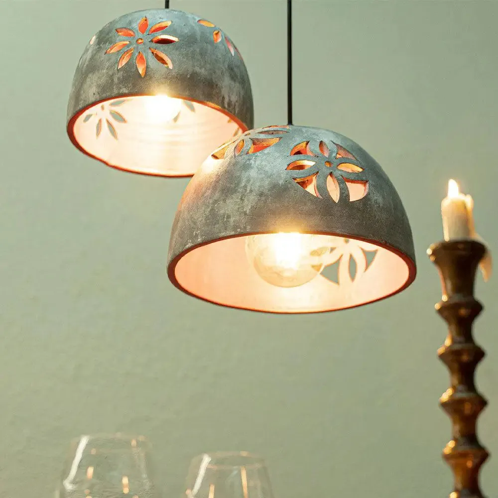 Distress Antique Finish Grey Hanging Lights - Set of 2