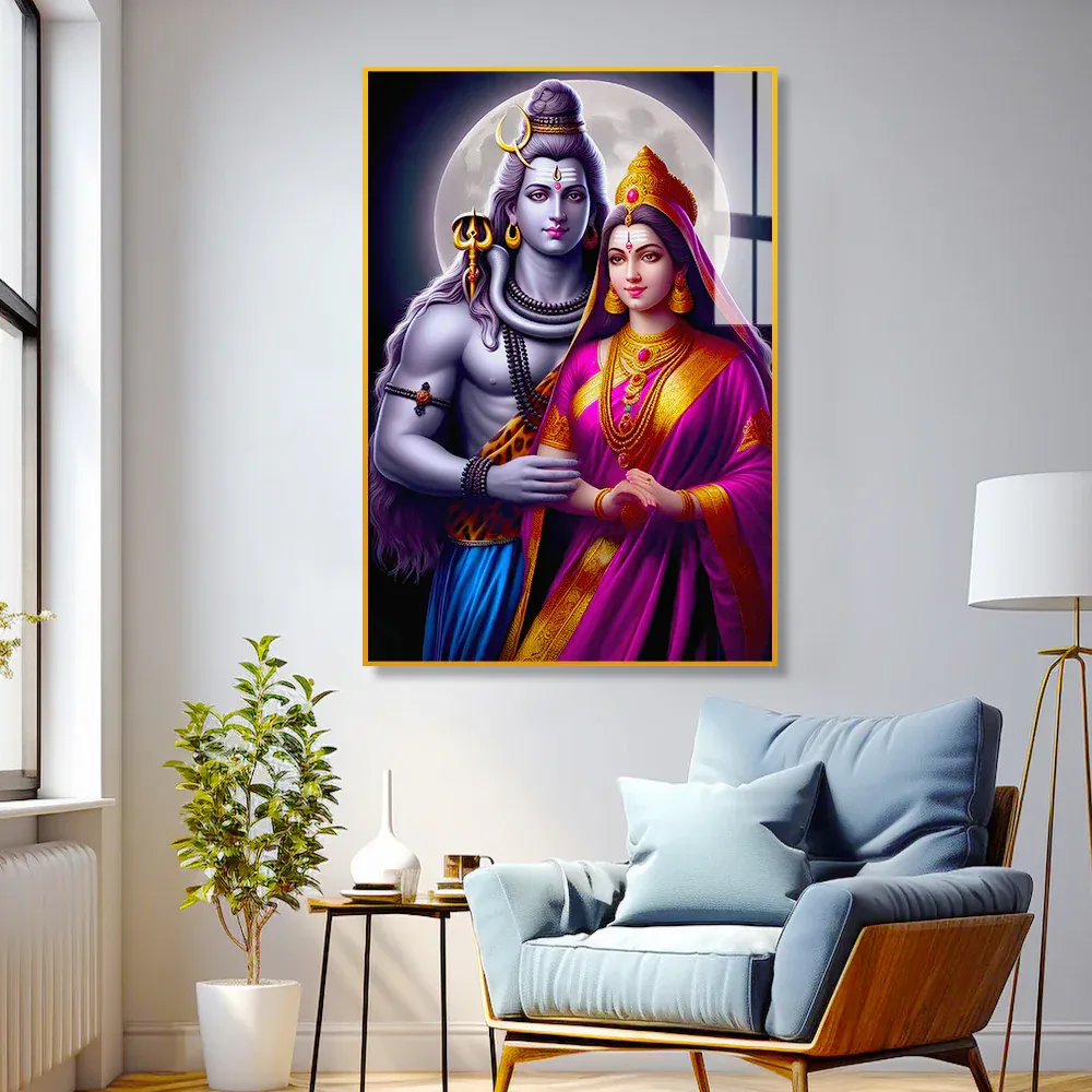 Divine Bond Shiva and Parvati Acrylic Wall Painting