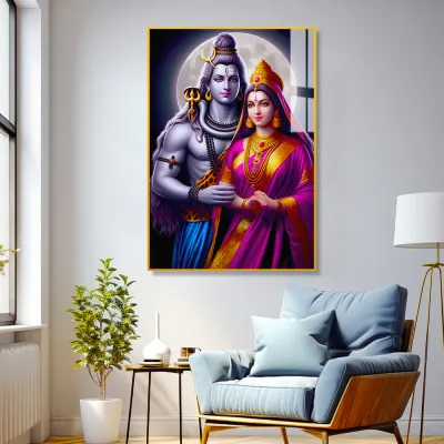 Divine Bond Shiva and Parvati Acrylic Wall Painting