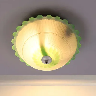 Dome Shaped Green Artistic Bordered Flush Mount Light