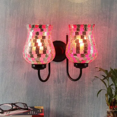 Double Multicolor Pink Tone Mosaic Wall Lamp