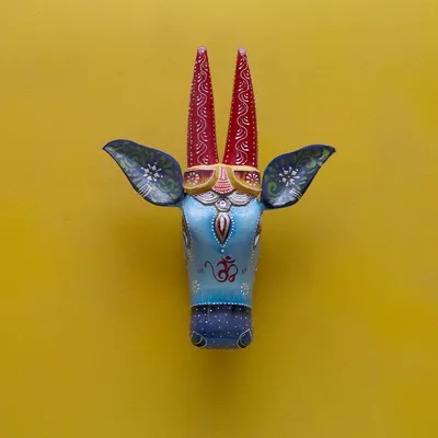 Eccentric Blue Bull Head Wooden Wall Decor