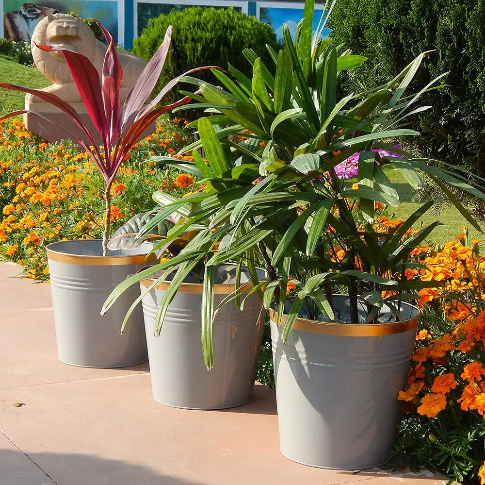Ecofynd 10 inches Round Metal Planter for Balcony- Set Of 3