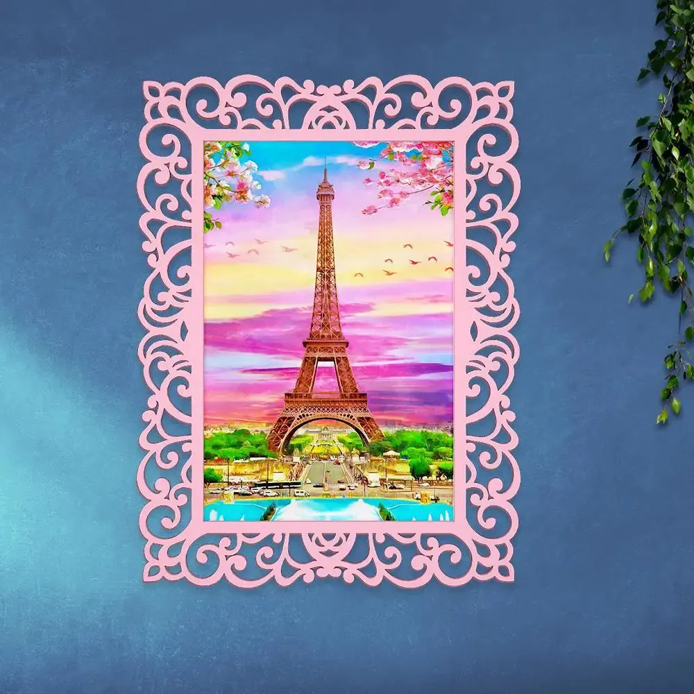 Eiffel Tower Sprig Season Canvas Print in Decorative Frame