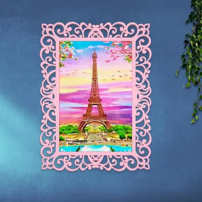 Eiffel Tower Sprig Season Canvas Print in Decorative Frame