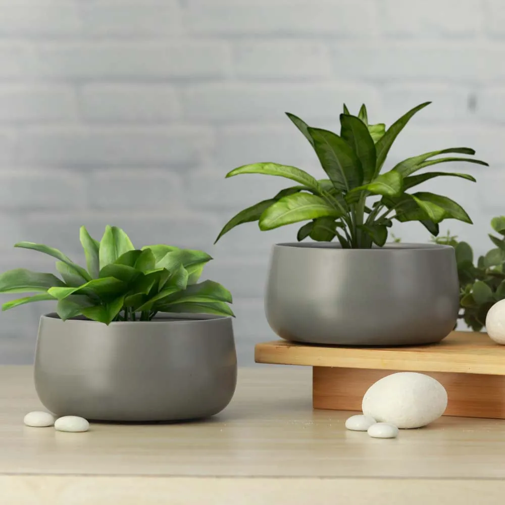 Elegant Grey Handi Resilient Metal Plant Pots Set Of 2