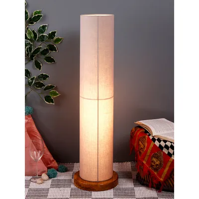 Elite Round Cotton Shade Floor Lamp with Sleek Wood Base