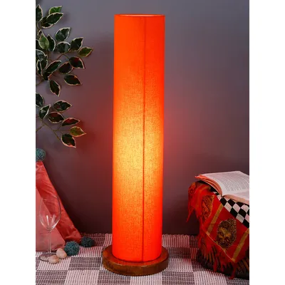 Elite Round Cotton Shade Floor Lamp with Sleek Wood Base