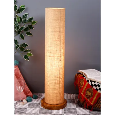 Elite Round Jute Shade Floor Lamp with Sleek Wood Base