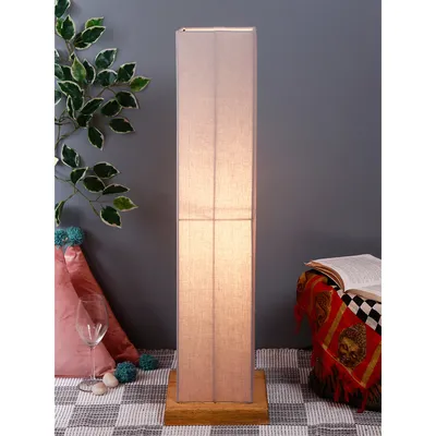 Elite Square Cotton Shade Floor Lamp with Sleek Wood Base