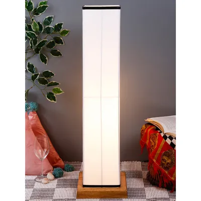 Elite Square Cotton Shade Floor Lamp with Sleek Wood Base