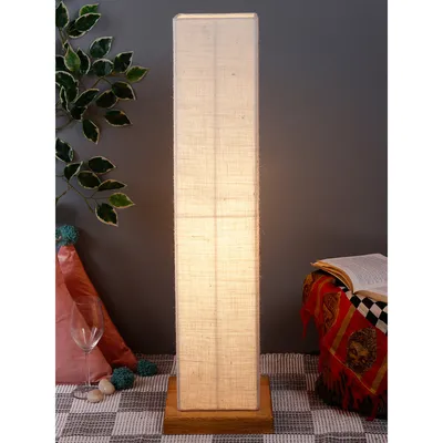 Elite Square Jute Shade Floor Lamp with Sleek Wood Base