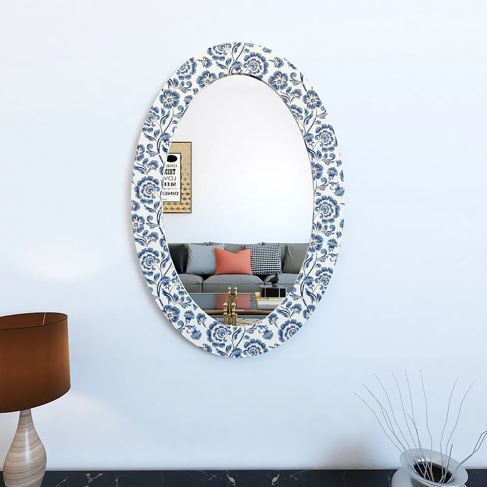 Enchanting Blue Flowers Oval Printed Mirror