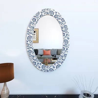 Enchanting Blue Flowers Oval Printed Mirror