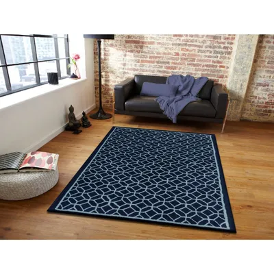 Entwined Circles Designer Blue & Beige Tufted Area Carpet