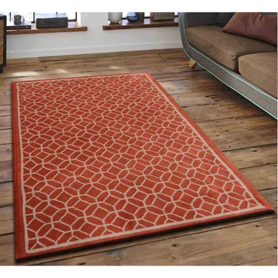 Entwined Circles Designer Orange & Beige Tufted Area Carpet