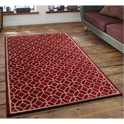 Entwined Circles Designer Red & Beige Tufted Area Carpet