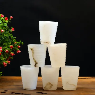 Esctacy Ialian Marble Shot Glass in Ivory Finish (Set of 6)