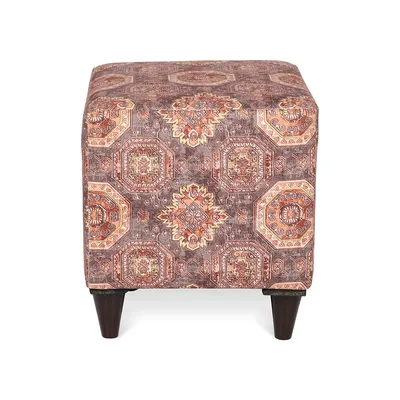 Ethnic Motif Printed Square Ottoman / Pouffe With Wooden Legs