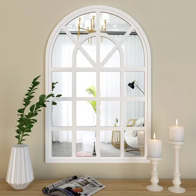European Arch Motif Window Frame Wooden Decorative Wall Mirror (Available in Multiple Finishes)