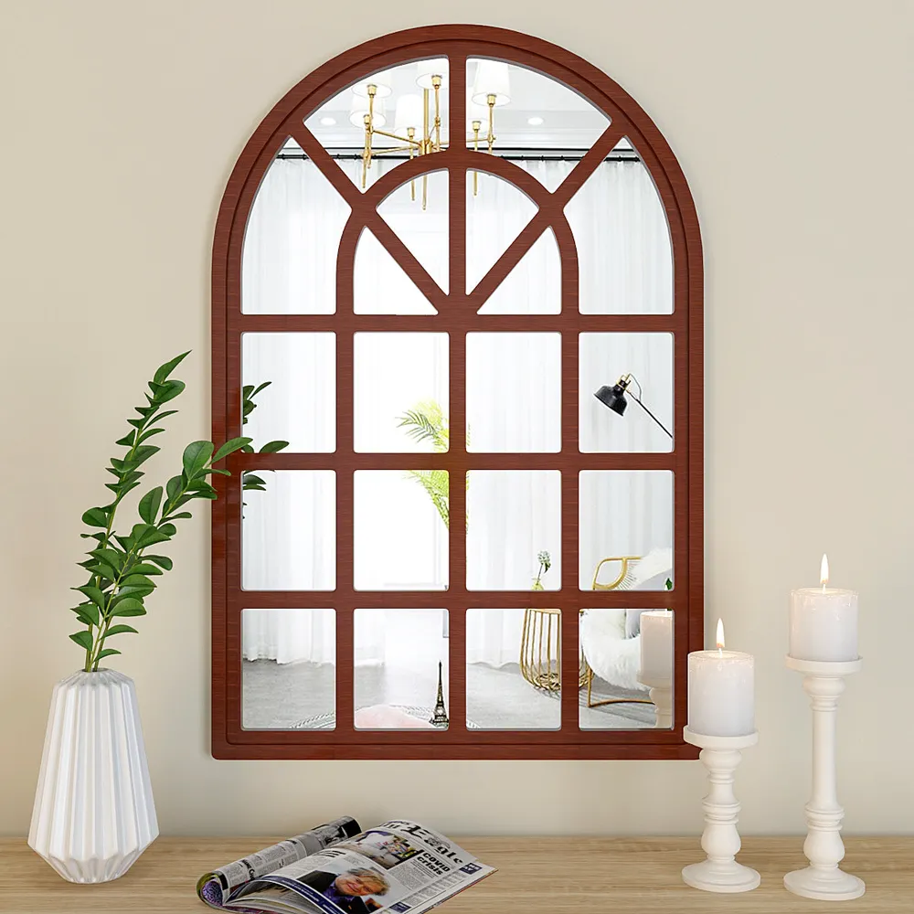 European Arch Motif Window Frame Wooden Decorative Wall Mirror (Available in Multiple Finishes)
