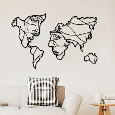 Face of World Map in Black Color Design Wooden Wall Hanging