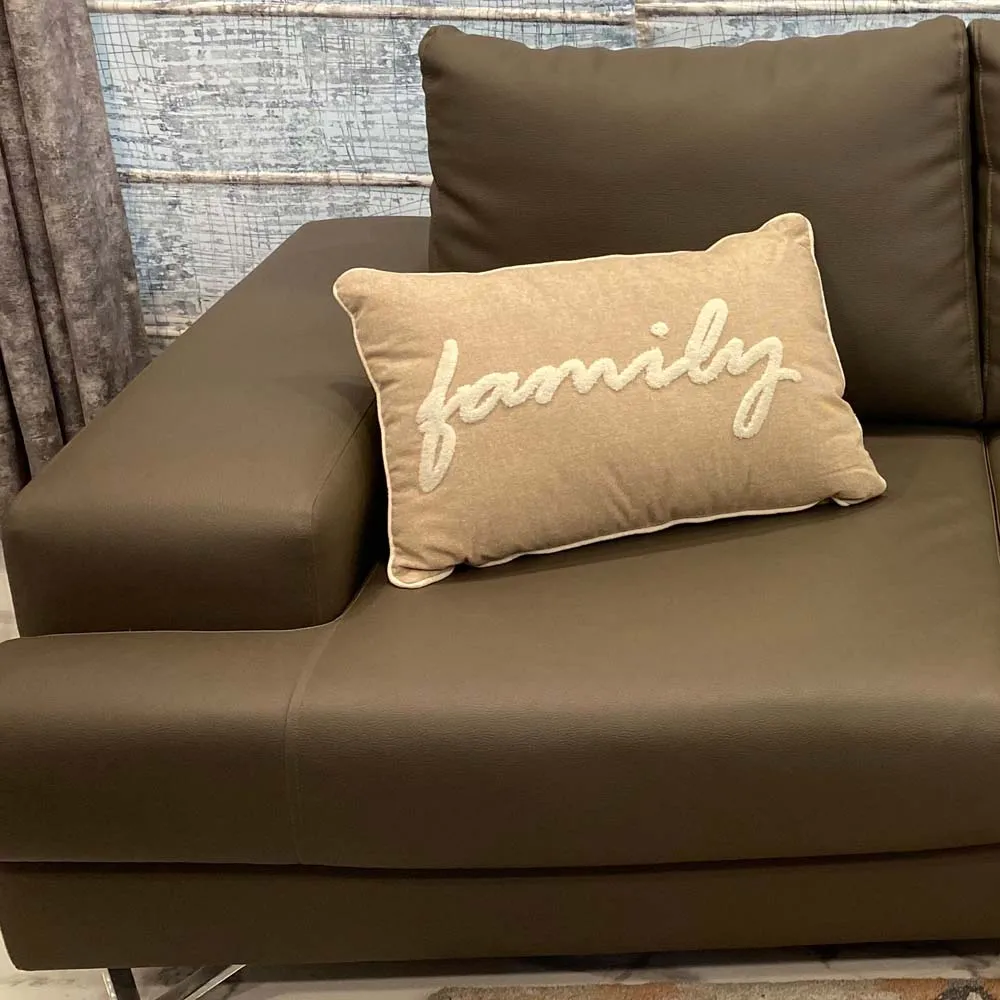 Family Printed Beige Velvet Cushion Cover